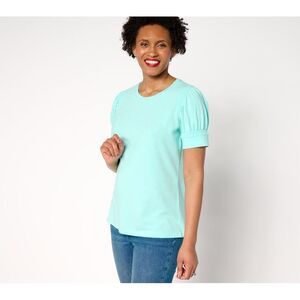 Fashion Women's Top Sz XL Double Smocked Sleeve Blue A686029